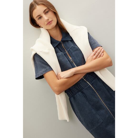 BOSS Hugo Boss Blue Zip Up Short Sleeve Utility Mini Dress Size XL - Picture 4 of 16